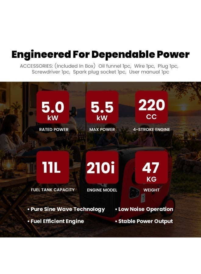 AFRA Silent Inverter Generator 5500W, 5.5KW Max Output Petrol Generator, Electric & Recoil Start, Portable Power Backup for Home, Camping & Outdoor Use, Low Noise Design, 1 Year Warranty, AFT-5500SIP - Image 5