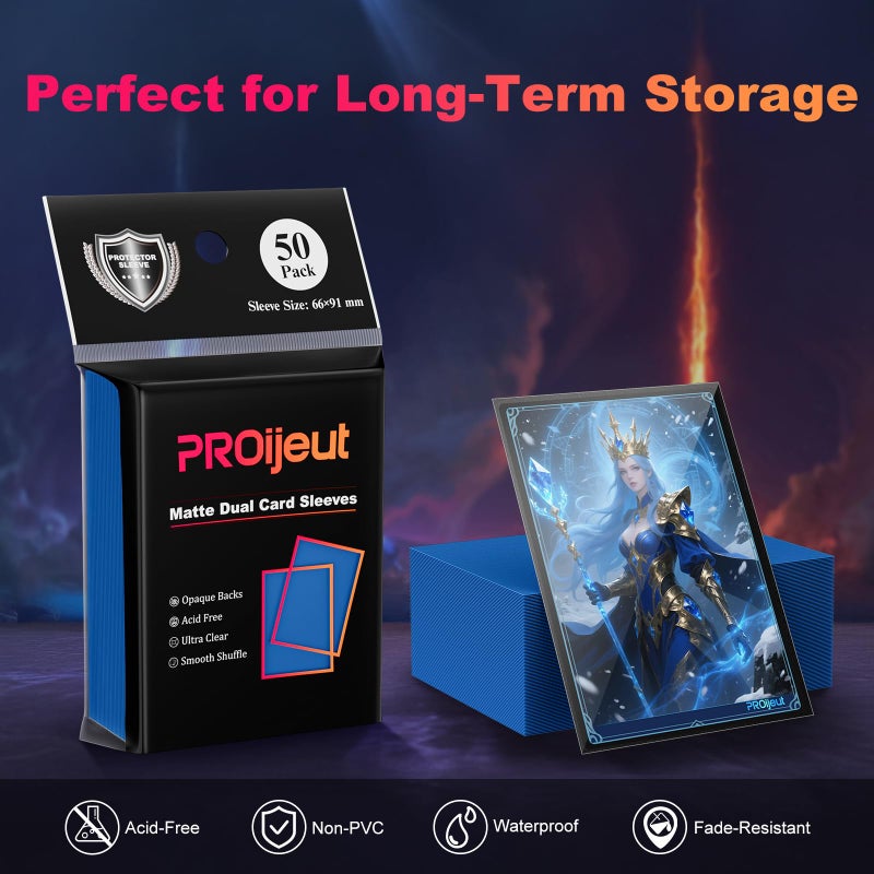 Proijeut 200 Pack Card Sleeves, Matte Dual Trading Card Sleeves with Opaque Back & Smooth Shuffle, Tear Resistant Card Protectors for MTG, TCG and Game Cards (Wisdom Blue) - Image 4