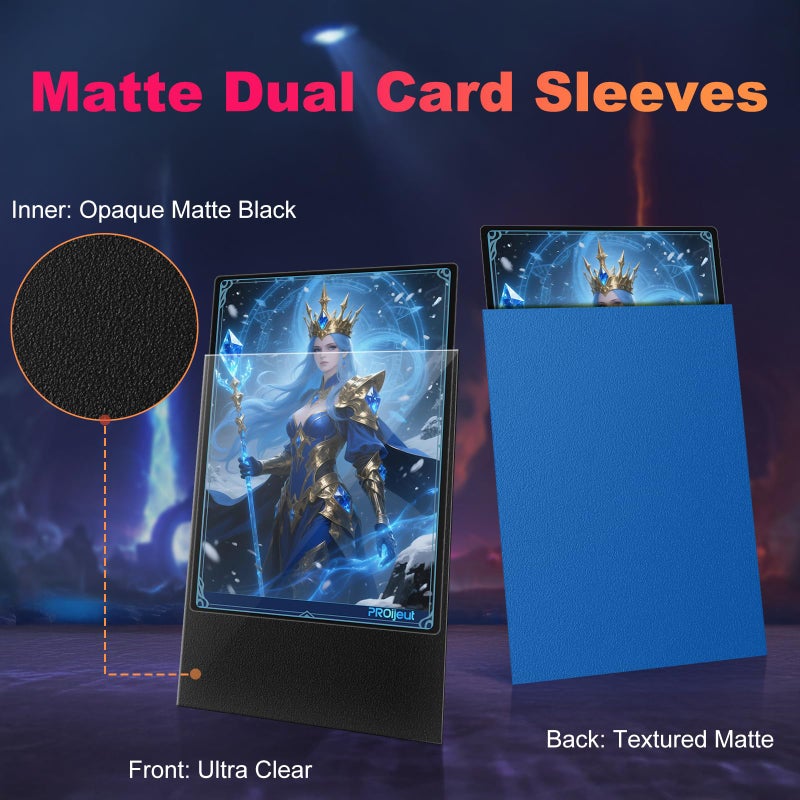 Proijeut 200 Pack Card Sleeves, Matte Dual Trading Card Sleeves with Opaque Back & Smooth Shuffle, Tear Resistant Card Protectors for MTG, TCG and Game Cards (Wisdom Blue) - Image 2