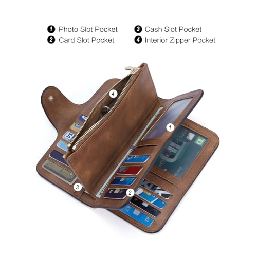 CLUCI Women Wallet Leather RFID Blocking Designer Trifold Card Holder Ladies Clutch with ID Window Black WIth Brown - Image 3