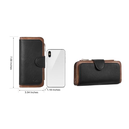 CLUCI Women Wallet Leather RFID Blocking Designer Trifold Card Holder Ladies Clutch with ID Window Black WIth Brown - Image 2