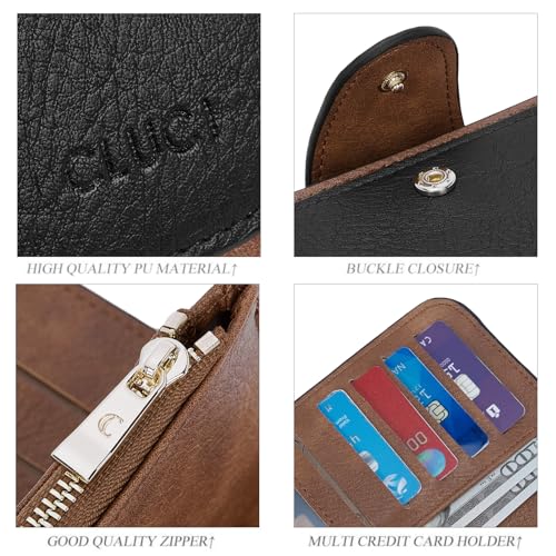 CLUCI Women Wallet Leather RFID Blocking Designer Trifold Card Holder Ladies Clutch with ID Window Black WIth Brown - Image 4