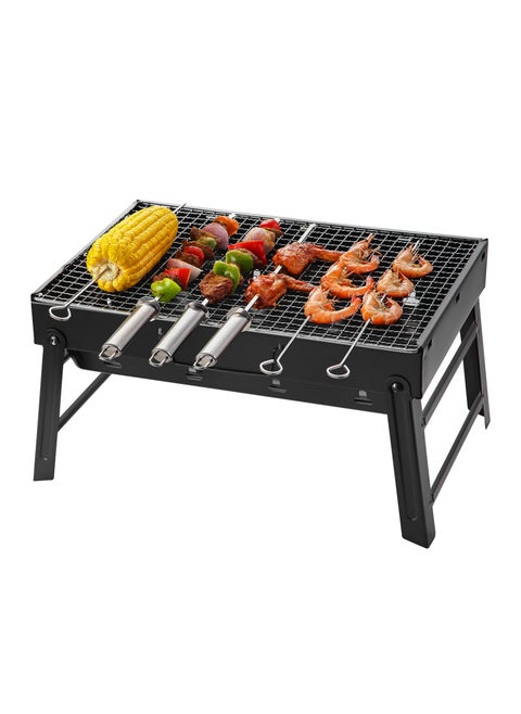 Stainless Steel Foldable BBQ Grill | Portable Barbecue Grill 43x29cm Black | Outdoor Stainless Steel Charcoal Grill | Durable and Easy to Clean