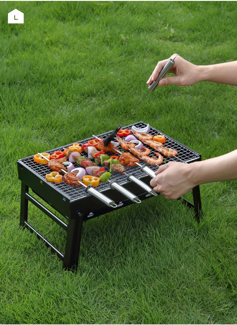 Stainless Steel Foldable BBQ Grill | Portable Barbecue Grill 43x29cm Black | Outdoor Stainless Steel Charcoal Grill | Durable and Easy to Clean