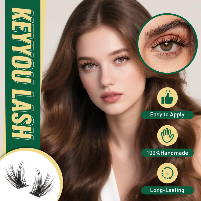 KEYYOULASH Lash Clusters Kit Spiky 144pcs 8-18MIX Lash Extension Kit Wispy Lash Clusters D Curl with Bond and Seal,Remover,Applicators for DIY Manga Eyelash Clusters at Home (Lash Kit-KY08) - Image 3
