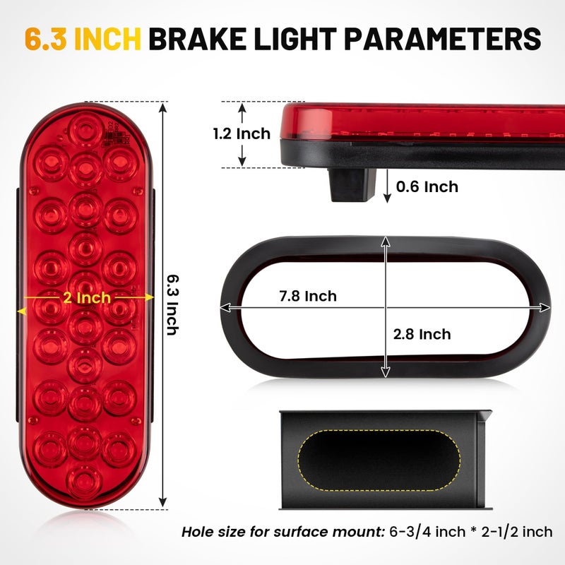 Oyviny 6 Inch Oval Red LED Trailer Tail Lights 2PCS, Super Bright 24LEDs Oval 6" Brake Turn Stop Tail Lights with Flush Mount Grommets DOT SAE Certified for RV Truck, Bus, Trucks - Image 2