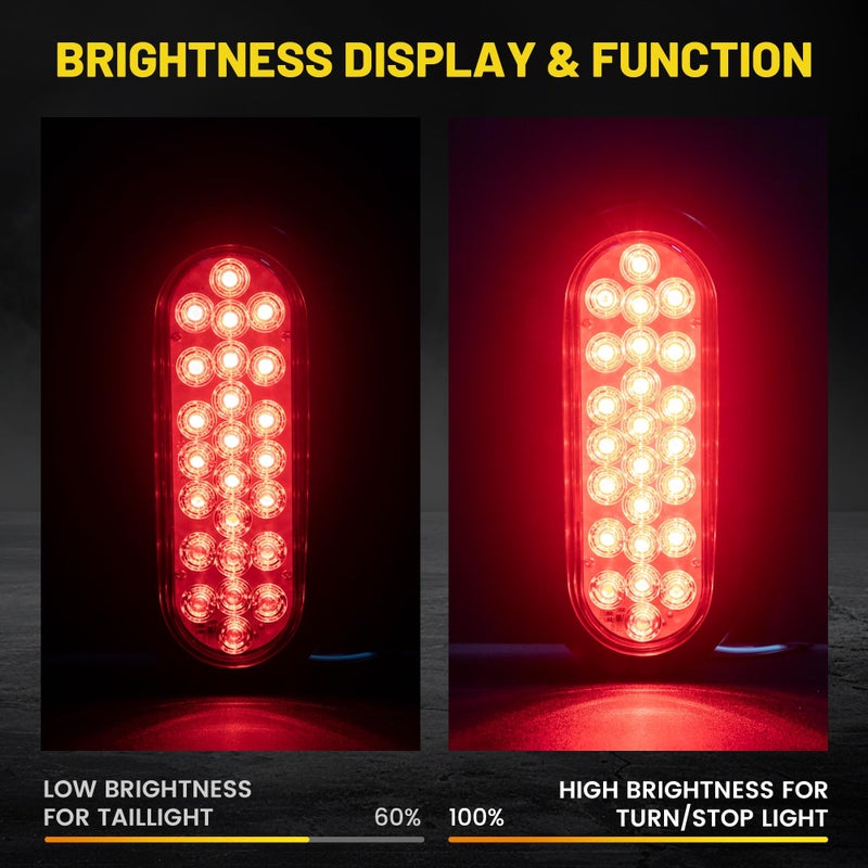 Oyviny 6 Inch Oval Red LED Trailer Tail Lights 2PCS, Super Bright 24LEDs Oval 6" Brake Turn Stop Tail Lights with Flush Mount Grommets DOT SAE Certified for RV Truck, Bus, Trucks - Image 3