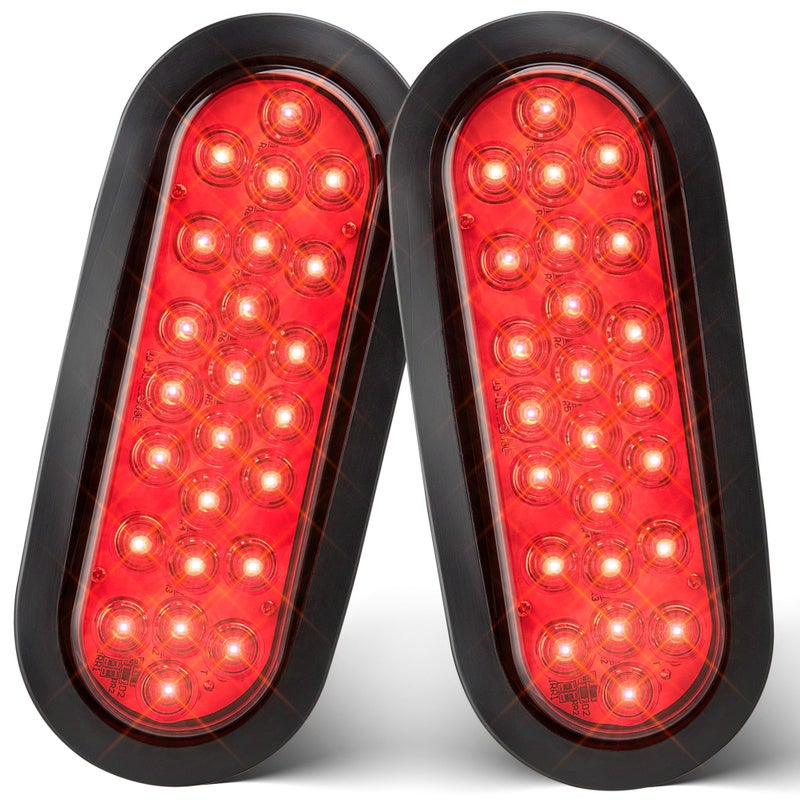 Oyviny 6 Inch Oval Red LED Trailer Tail Lights 2PCS, Super Bright 24LEDs Oval 6" Brake Turn Stop Tail Lights with Flush Mount Grommets DOT SAE Certified for RV Truck, Bus, Trucks - Image 1