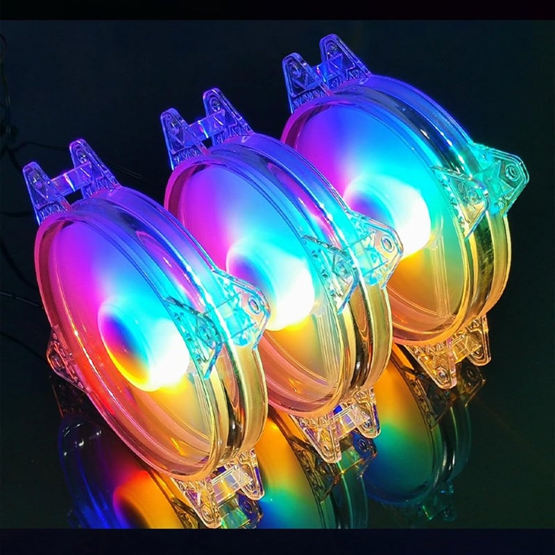 مروحة تبريد علبة 12 سم 4 دبوس تعمل بهدوء LED شفاف تدفقات هواء عالية مبردات تحكم PWM متانة غلاف ABS مروحة تبريد شفافة - Image 2