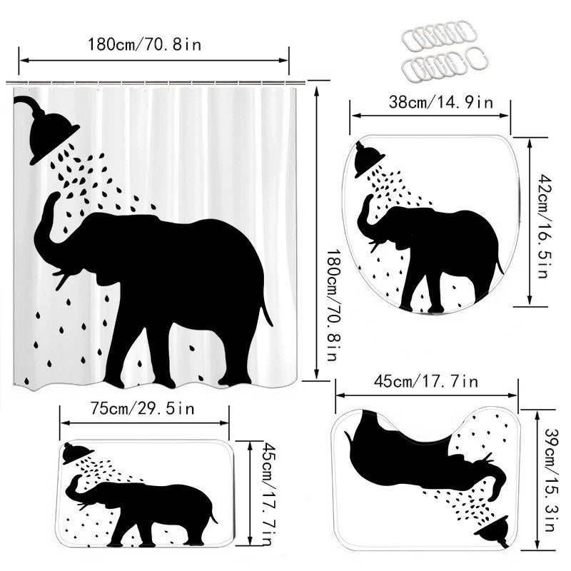Y&D Dinosaur Bath Four-Piece Set Polyester Material Digital Printing Shower Curtain Floor Mat Three-Piece Matt - Image 4