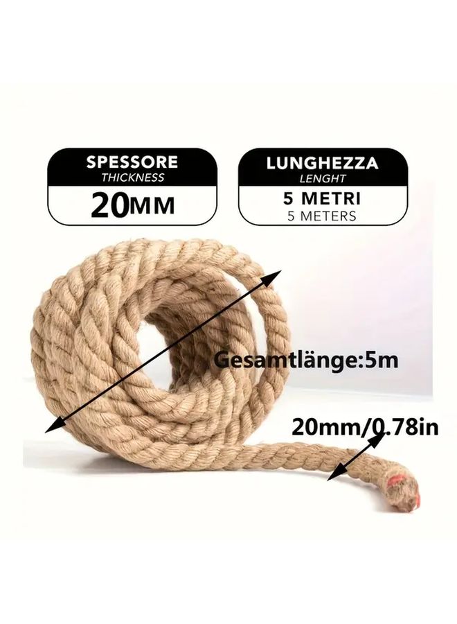 1 Roll 20mm Thick 196.85ft Long Heavy Duty Earth Brown Jute Cord For Knotting Macrame Rope Courses Sailing Tarps Hammocks DIY Crafts Strong Natural Fiber Rope For Nautical And Handmade - Image 3