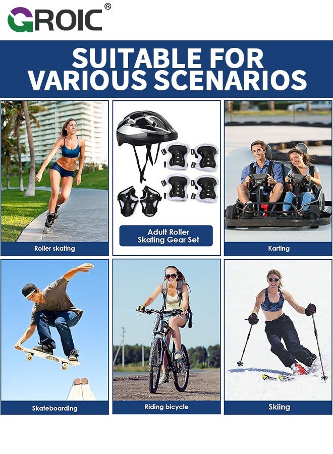 GROIC معدات حماية للأطفال خوذة واقية قابلة للتعديل، واقيات الركبة والكوع وواقي المعصم لخوذة الأطفال، معدات حماية رياضية قابلة للتعديل، سكوتر، لوح تزلج، دراجة بخارية، تزلج، ركوب الدراجات، مجموعة أمان (أسود) - Image 5
