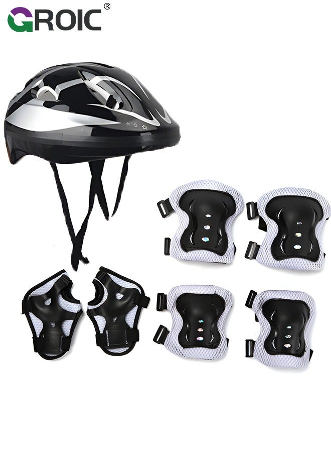 GROIC معدات حماية للأطفال خوذة واقية قابلة للتعديل، واقيات الركبة والكوع وواقي المعصم لخوذة الأطفال، معدات حماية رياضية قابلة للتعديل، سكوتر، لوح تزلج، دراجة بخارية، تزلج، ركوب الدراجات، مجموعة أمان (أسود) - Image 1