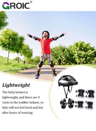Kids Protective Gear Adjustable Protective Helmet,Kids Helmet Knee Elbow Pads Wrist Guard Sport Protective Gear Adjustable Scooter Skateboard Roller Bike Skate Cycling Safety Set(Black) - view 4