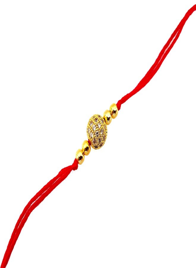 JHB Gold Plated American Diamond Finished CZ Diamond Boll With Golden Beads Rakhi For Men - Image 1