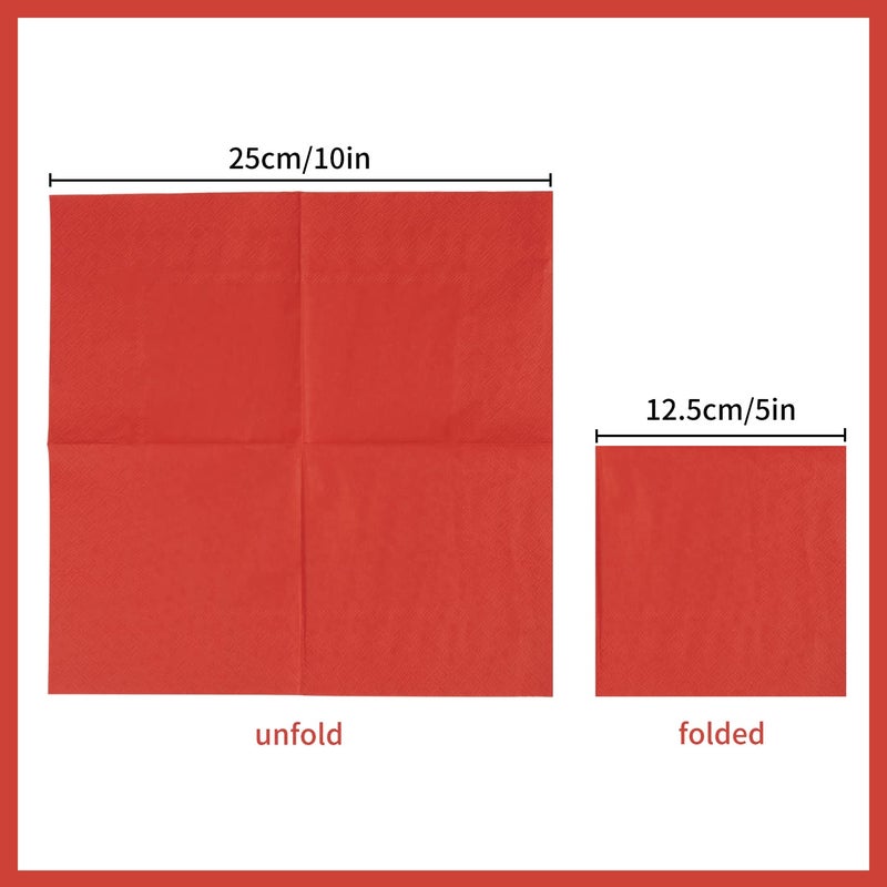BEFORYOU 200 Pack Cocktail Napkin 2-Ply Dessert Napkins Folded 5 x 5 Inches Disposable Napkins for Dinner Wedding Birthday Party Bridal Anniversary Reception Event (200  Red) - Image 2