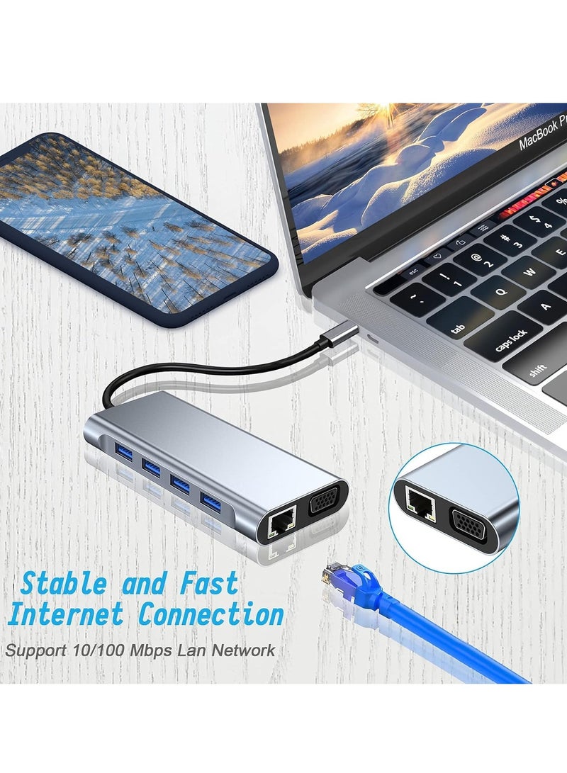 JAJEEK 11-in-1 USB C Hub with 4K HDMI, VGA, USB 3.0, Ethernet, and SD/TF Card Readers – Compatible with MacBook Pro/Air & Other Type C Devices - Image 4