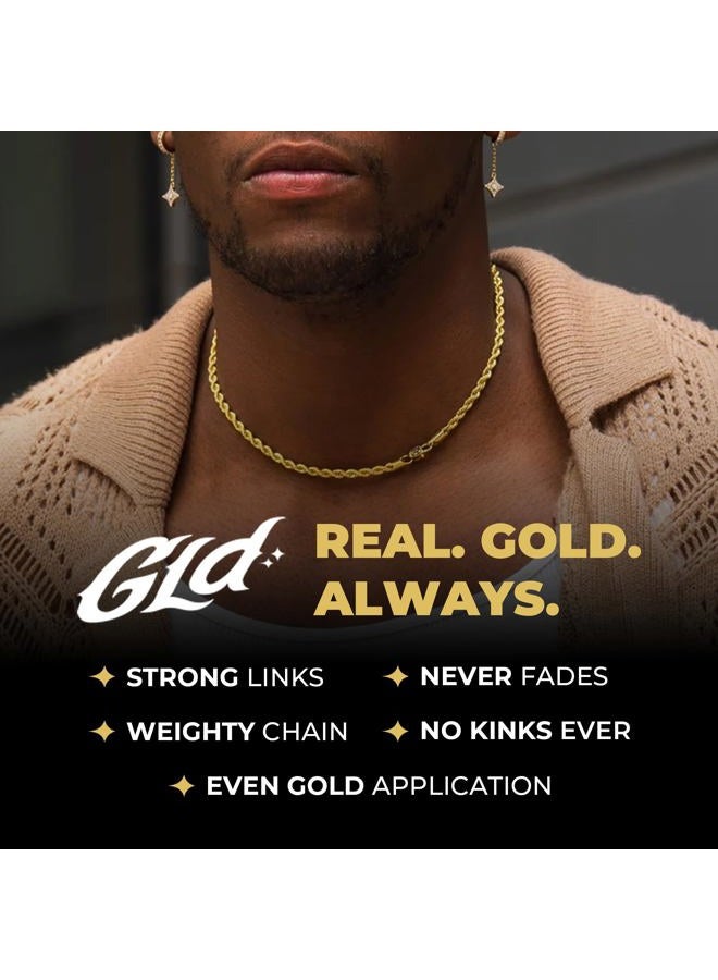 GLD Rope Link Chain - Gold-Plated Rope Cuban Chain with Exclusive Storage Travel Pouch - -Proof Clasp, Sweat-Proof and Fade-Resistant - Lifetime Quality, Designed in Miami, 28 Inch, Gold Plated - Image 2