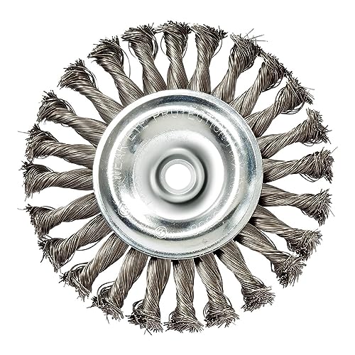 Mercer Abrasives Mercer Industries 186520 - 4" x 1/2" x 5/8"-11 Knot Wire Wheel,.020 Stainless Steel Wire (with metric adapters) - Image 1