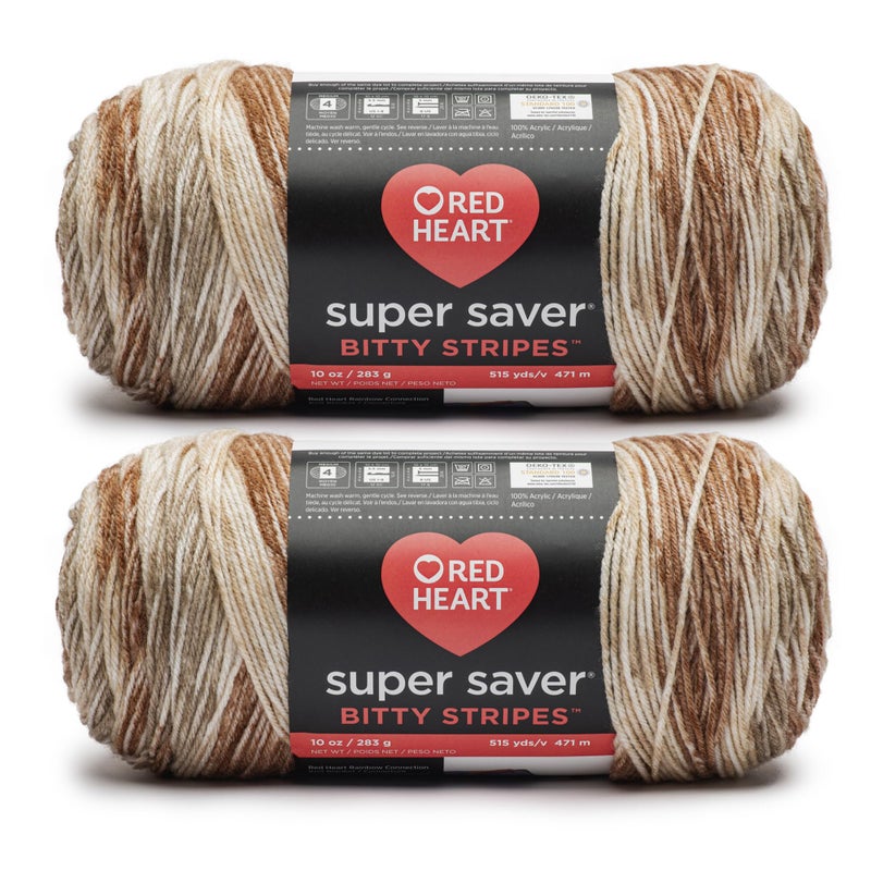 Red Heart Super Saver Bitty Stripes Rattan Yarn - 2 Pack of 10oz/283g - 100% Acrylic - #4 Worsted (Medium) - 515 Yards - Knitting/Crochet - Image 1