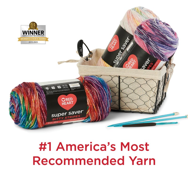 Red Heart Super Saver Bitty Stripes Rattan Yarn - 2 Pack of 10oz/283g - 100% Acrylic - #4 Worsted (Medium) - 515 Yards - Knitting/Crochet - Image 2