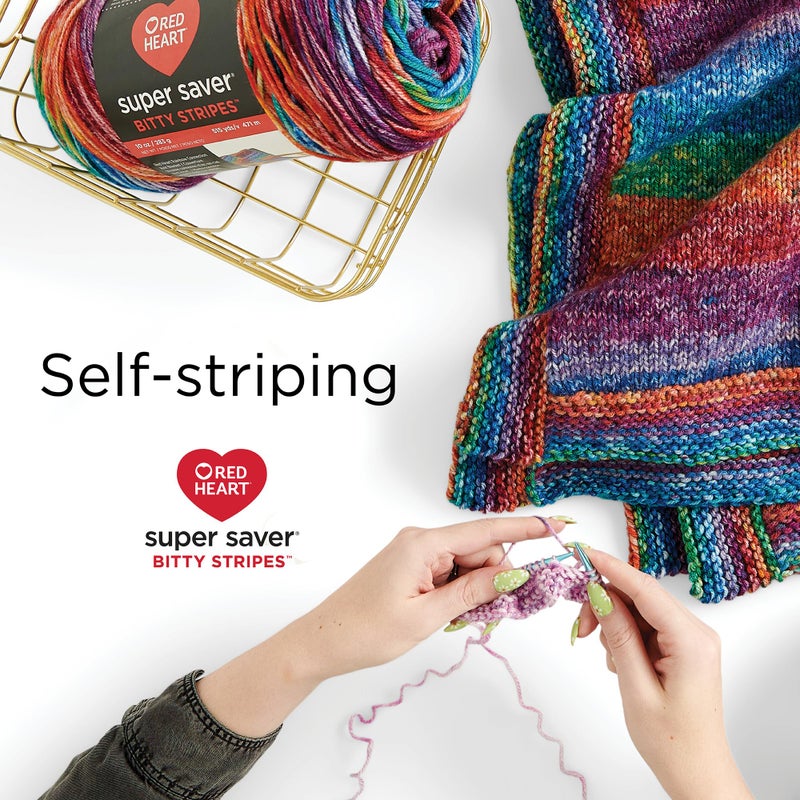 Red Heart Super Saver Bitty Stripes Rattan Yarn - 2 Pack of 10oz/283g - 100% Acrylic - #4 Worsted (Medium) - 515 Yards - Knitting/Crochet - Image 3
