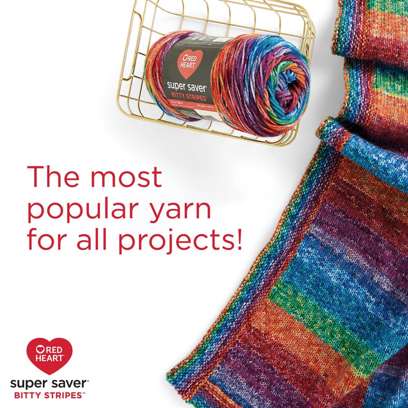 Red Heart Super Saver Bitty Stripes Rattan Yarn - 2 Pack of 10oz/283g - 100% Acrylic - #4 Worsted (Medium) - 515 Yards - Knitting/Crochet - Image 5