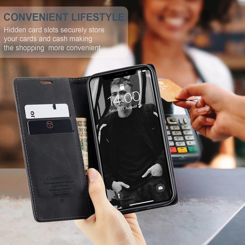 Cracedily Case for iPhone XR Case, Premium Leather Flip Wallet Case with Card Slots and Horizontal Stand Function Magnet Coque Cover Protective Case for iPhone XR, Black - Image 4