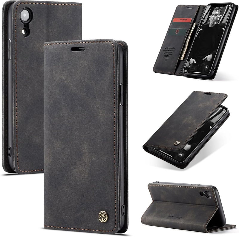 Cracedily Case for iPhone XR Case, Premium Leather Flip Wallet Case with Card Slots and Horizontal Stand Function Magnet Coque Cover Protective Case for iPhone XR, Black - Image 1