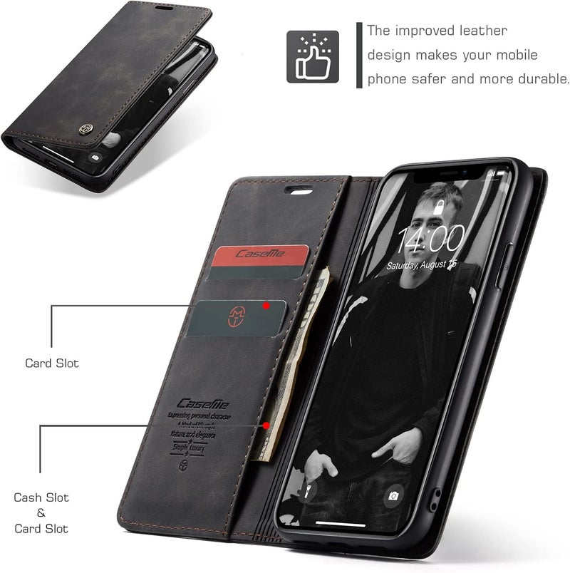 Cracedily Case for iPhone XR Case, Premium Leather Flip Wallet Case with Card Slots and Horizontal Stand Function Magnet Coque Cover Protective Case for iPhone XR, Black - Image 2