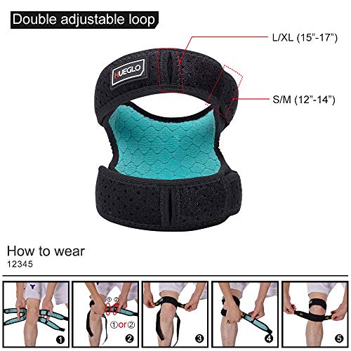 HUEGLO Dual Patella Knee Strap for Knee Pain Relief,Adjustable Neoprene Knee Brace Support for Running, Arthritis, Jumper, Tennis,Injury Recovery,Protection,Black(1 Piece),12'' - 17'' - Image 4