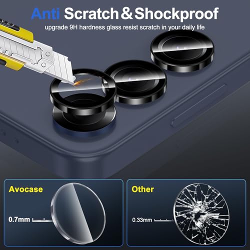Avocase for Samsung Galaxy S25 Camera Lens Protector, Individual Metal Ring Tempered Glass Lens Cover, [Strong Adsorption] Scratch Resistant Ultra-Thin HD Clear Lens Cover, 1 Set-Black Ring - Image 3
