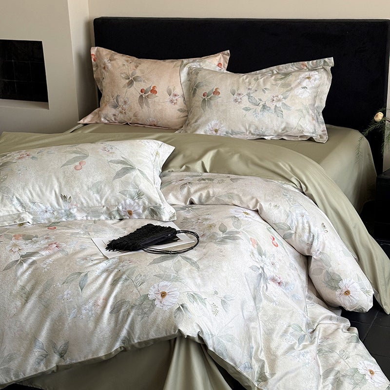 Light Rain & Green - Cyan 1.8m Fitted Sheet Set  (200x230cm) - Image 1