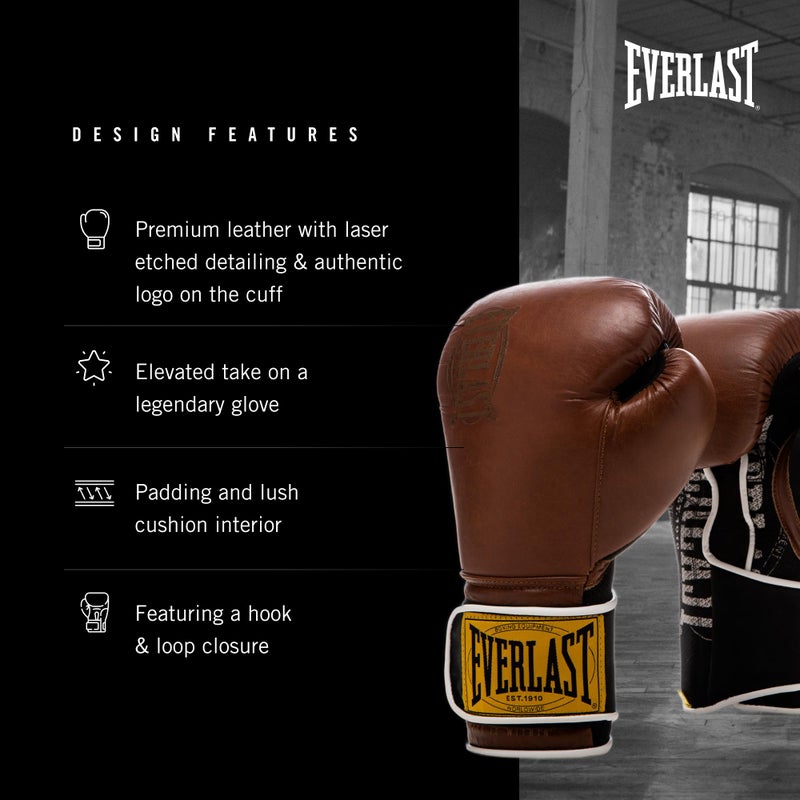 Everlast 1910 Leather Boxing Gloves | Vintage Training Gloves For Men And Women | Hook And Loop With Triple-Layer Foam | Heavy Bag & Fitness Training - Image 3