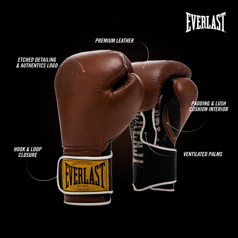 Everlast 1910 Leather Boxing Gloves | Vintage Training Gloves For Men And Women | Hook And Loop With Triple-Layer Foam | Heavy Bag & Fitness Training - Image 4