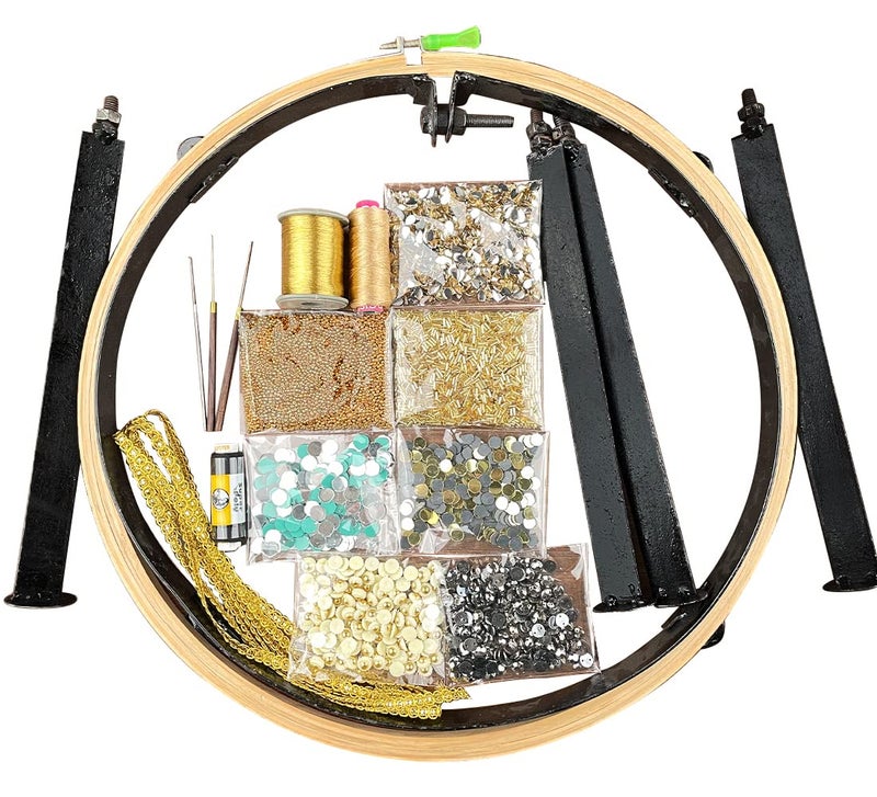 Qroof Qroof Aari Work Materials Maggam Work Embroidery Combo 16 inch Aari Stand Beginners Pack Set - Image 1
