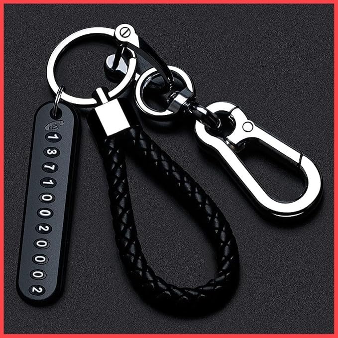 BROGBUS Metal Keychain for Car with Phone Number Tag Double Pendant Keyring for Car Bike Key Office Home (Black) - Image 1