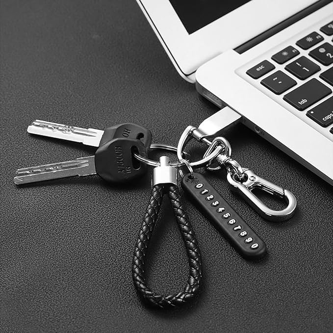 BROGBUS Metal Keychain for Car with Phone Number Tag Double Pendant Keyring for Car Bike Key Office Home (Black) - Image 4
