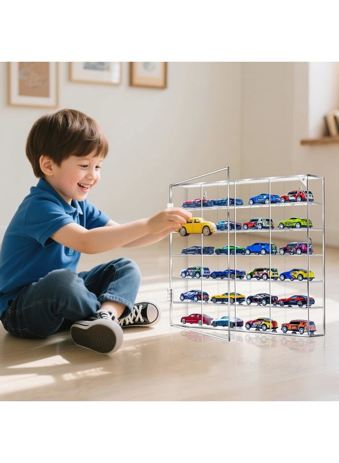 HEKORE 1/64 Clear Acylic Display Case for Hot Wheels Wall Mount Display & Desktop Display, Dustproof Toy Car Storage, Freestanding Storage with 6 Levels 24 Slots - Image 3