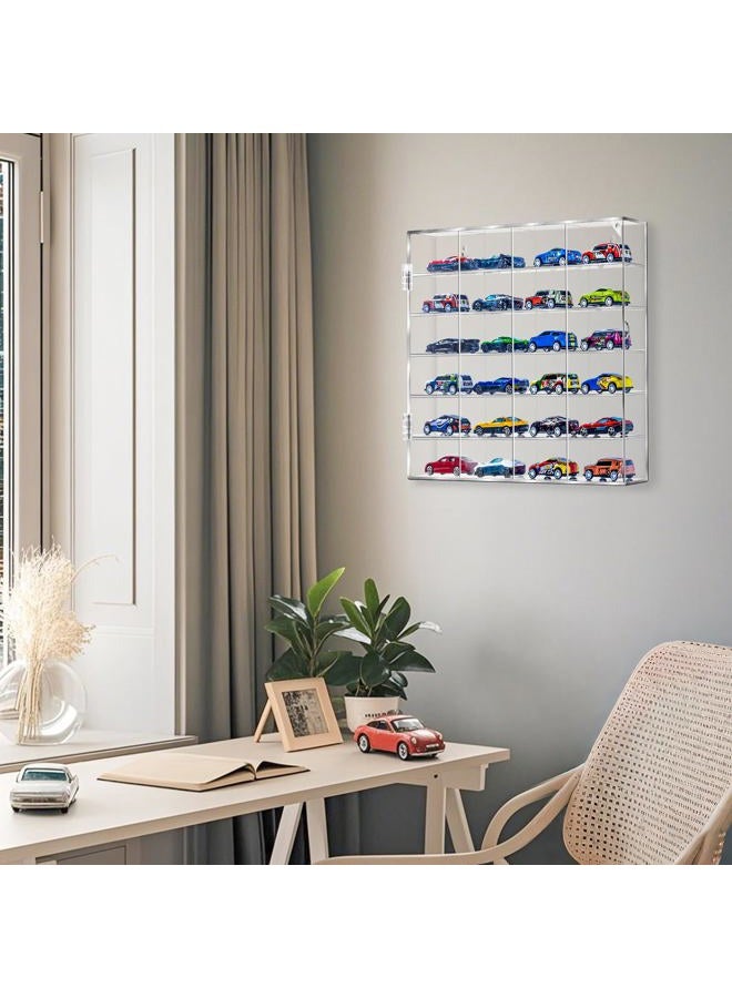 HEKORE 1/64 Clear Acylic Display Case for Hot Wheels Wall Mount Display & Desktop Display, Dustproof Toy Car Storage, Freestanding Storage with 6 Levels 24 Slots - Image 4