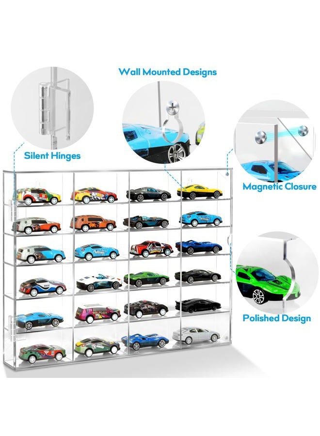 HEKORE 1/64 Clear Acylic Display Case for Hot Wheels Wall Mount Display & Desktop Display, Dustproof Toy Car Storage, Freestanding Storage with 6 Levels 24 Slots - Image 2