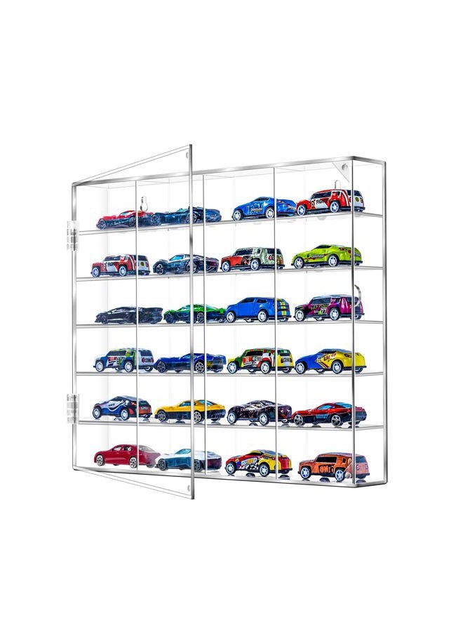 HEKORE 1/64 Clear Acylic Display Case for Hot Wheels Wall Mount Display & Desktop Display, Dustproof Toy Car Storage, Freestanding Storage with 6 Levels 24 Slots - Image 1