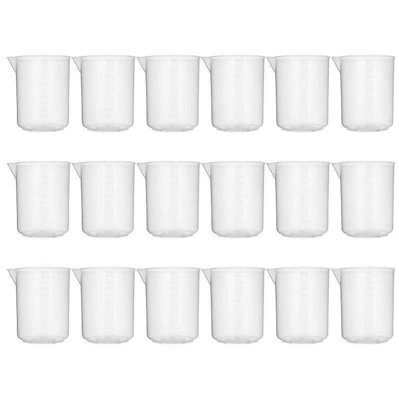 18 Pack Plastic Beakers 1000 ml Graduations Premium Polypropylene Plastic Graduated Measuring Cups for Science Lab Equipment Home Experiment School Teaching Supplies Transparent