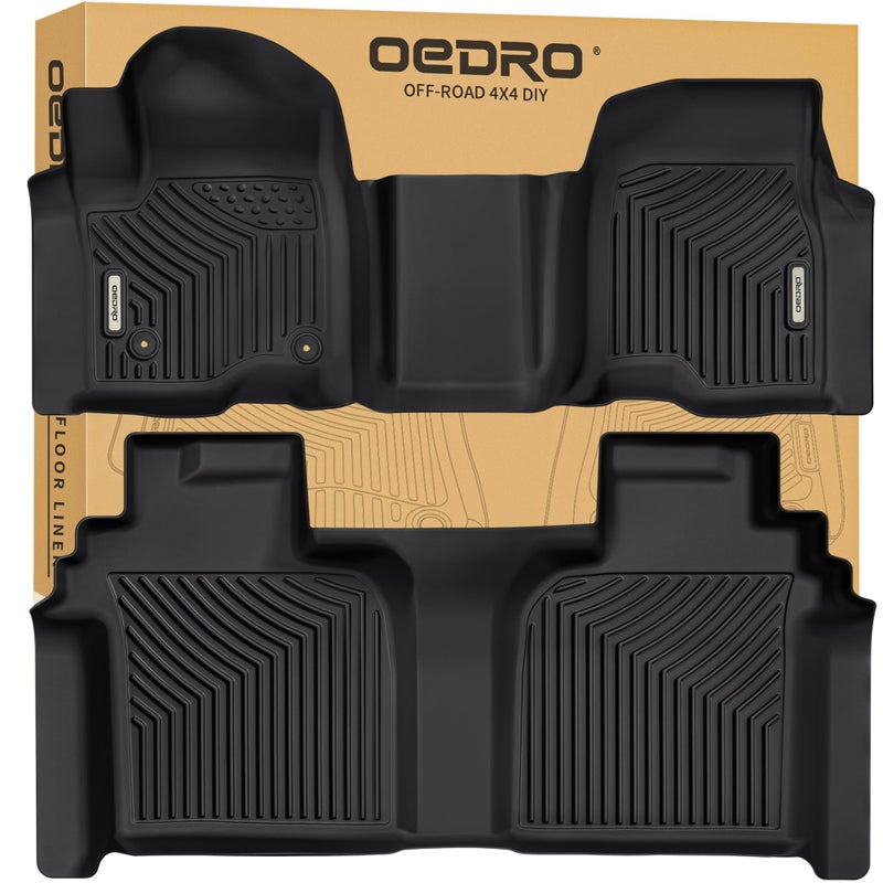 OEDRO Floor Mats Fit for 2019-2026 Chevrolet Silverado GMC Sierra 1500 & 2020-2026 2500HD 3500HD Crew Cab Bench Seat, All-Weather Protection Floor Liners, TPE Material Car Mats, Black - Image 1