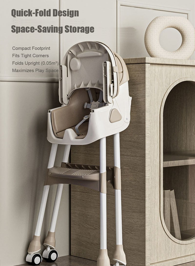 4 In 1 Baby Feeding High Chair With Height Adjustable, Footrest, Foldable, Tray, 140 Degree Recline, 5 Point Safety Belt And Wheels, 6 Months To 6 Years, Brown  - Image 4