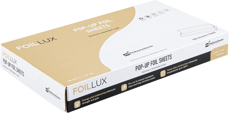 Restaurantware Lux PopUp Foil Sheets  108 x 9 Inch 100 Gold Embossed Aluminum Foil Papers Greaseproof Freezable  Oven Ready - Image 2