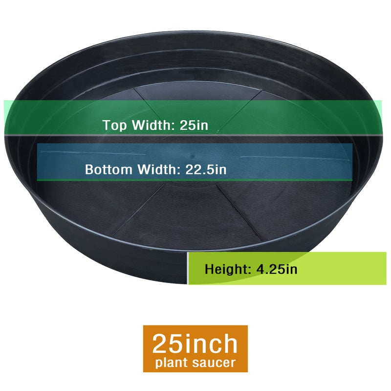 LWALRS 25 Inch Extra Large Planter Saucer, Extra-Deep 4.25 in Black Drip Trays for Flower Pot, Heavy Duty Drainage Tray Indoors No Holes, Plastic Plant Plate Water Catcher for Pots Base 19 20 21 22 in - Image 2