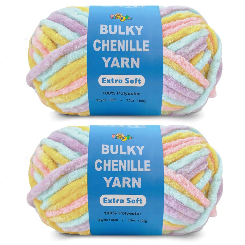FREEASYFAR 2 35Oz Soft Velvet Yarn Chenille Yarn for Crocheting and Knitting Light Bulky 93 Yards100g Microfiber Polyester Yarn for Blanket Amigurumi Weaving Crafts Sunshine Mix 2 Pack - Image 3