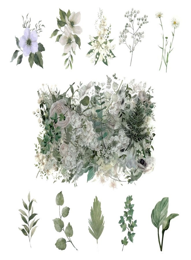 Obujopal 100 Pcs Natural Botanical Flower Stickers, Wildflower Stickers for Scrapbooking Junk Journal Notebook Diary Planner Letter Envelope Water Bottle Phone Case Craft Decoration (White) - Image 1