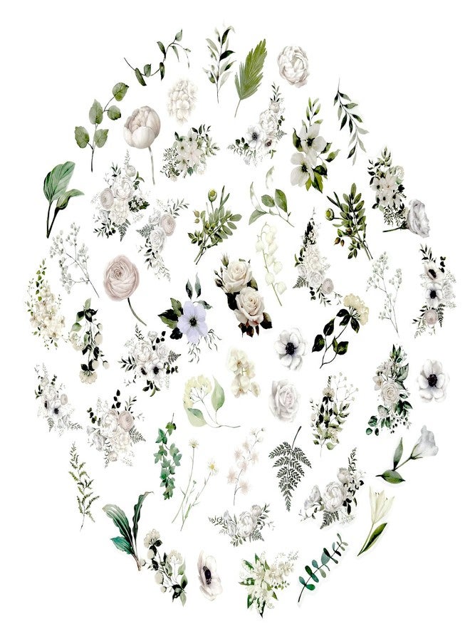 Obujopal 100 Pcs Natural Botanical Flower Stickers, Wildflower Stickers for Scrapbooking Junk Journal Notebook Diary Planner Letter Envelope Water Bottle Phone Case Craft Decoration (White) - Image 2